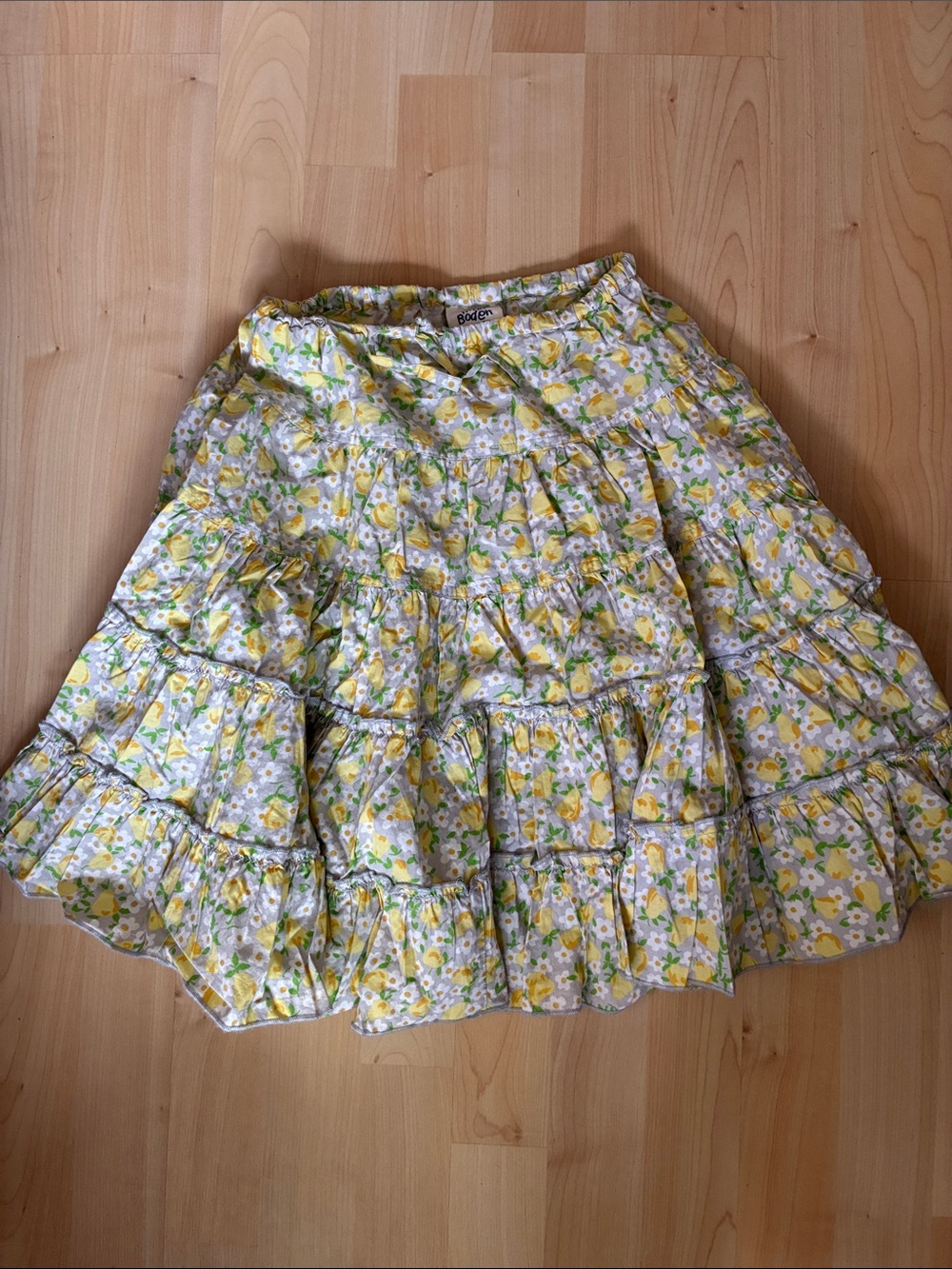 Mini Boden Yellow and Green Floral Tiered Skirt